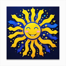 Lovely smiling sun on a blue gradient background 50 Canvas Print