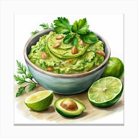 Avocado Guacamole With Lime And Parsley Canvas Print