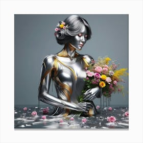 Woman Holding Flowers 3 Canvas Print