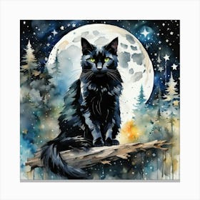 Black Cat In The Moonlight Canvas Print