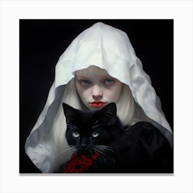 Little girl holding a black cat. Canvas Print