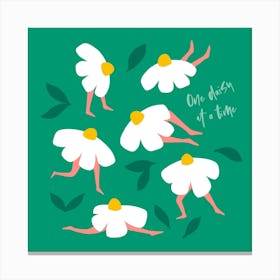 Boho Mindful Fitness Floral Pun 'One Daisy at a Time' - Green Canvas Print