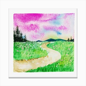 Watercolor Painting Of Green Grass Canvas Print
