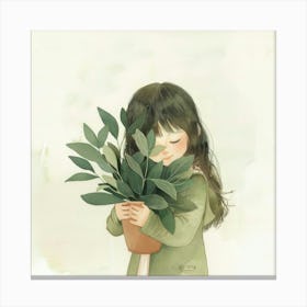 Little Girl Holding A Plant 2 Canvas Print