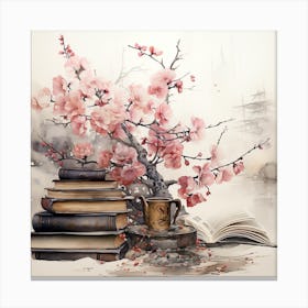 Asian Cherry Blossoms, Ink Lettering Canvas Print