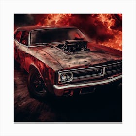 Classic Muscle Car In Flames Canvas Print