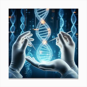 Hands Holding Dna Canvas Print