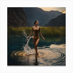 Golden Girl In Water Canvas Print