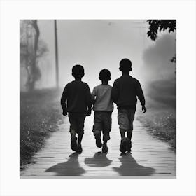 Three Boys Walking On A Path Canvas Print