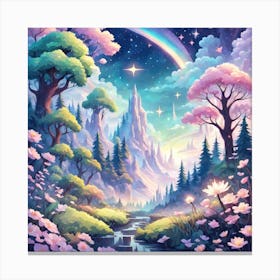 A Fantasy Forest With Twinkling Stars In Pastel Tone Square Composition 229 Canvas Print