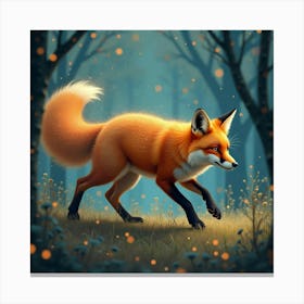 A Dreamy Fox With A Mane Of Shimmering Stardust Prowling Through A Cosmic Forest Canvas Print