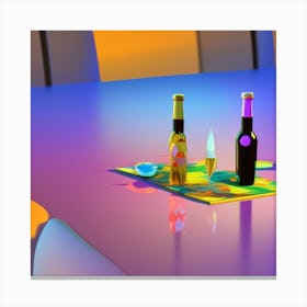 Table With Bottles Of Wine Canvas Print
