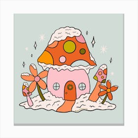 Mushroom Winter Cottage Canvas Print