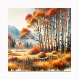 Watercolor Of Aspen Trees 1 Canvas Print