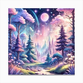 A Fantasy Forest With Twinkling Stars In Pastel Tone Square Composition 57 Canvas Print