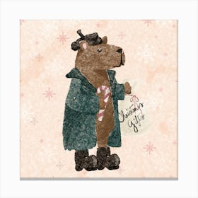 Christmas Capibara with Winter coat Canvas Print