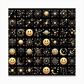 Gold Space Icons Canvas Print