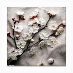 Firefly Plum Blossoms Scattered Across A Soft Linen Textured Canvas, With Simple Branches In Matte B (6) 1 Canvas Print