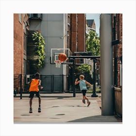 Boys Playing Basketball Canvas Print