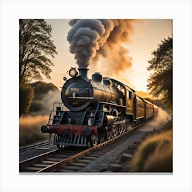 Steam Train At Sunset Created using Imagine AI Art Canvas Print