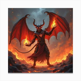 Demon Sorcerer Controlling Flames In Colorful Lava Fields 1 Canvas Print