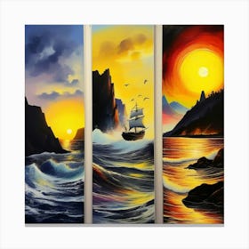 hree different vertical panels, ocean sea ⛵ ships 2 Canvas Print