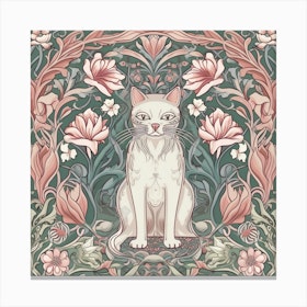 William Morris  Inspired  Classic Cats Sage And Pink Square Canvas Print