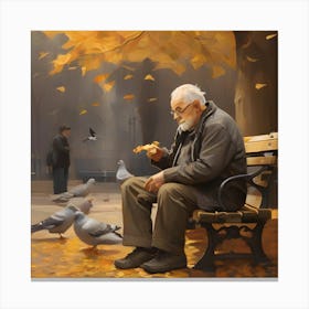 Old Man With Pigeons Canvas Print