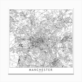 Manchester White Map Square Canvas Print