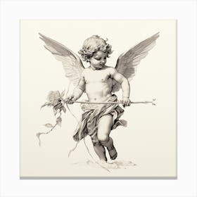 Pencil Drawing of Cherub Cupid with Rose Canvas Print