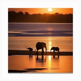 Elephants At Sunset Canvas Print