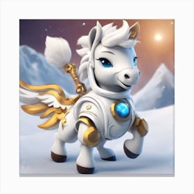 A Super Cute Chibi Zodiac Horse, In The Universe, With Snowwhite Shiny Fur, Happy Smile, Happy Smile (3) Canvas Print
