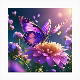 Butterfly On Purple Flowers Canvas Print