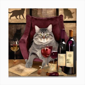 Wine For One Cat Perched Canvas Print