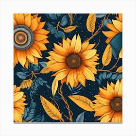 Sunflowers On Blue Background 1 Canvas Print