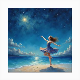 Watercolor Dancer In Tranquil Starry Night Scene 1 Canvas Print