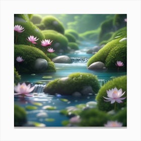 Lotus Flower In The Stream Canvas Print