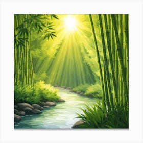 A Stream In A Bamboo Forest At Sun Rise Square Composition 305 Canvas Print