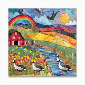 Geese On The Farm Kitsch Collage 1 Canvas Print