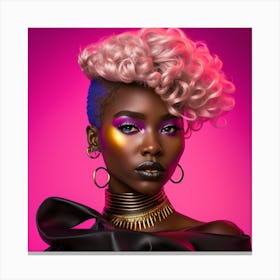 Afro-American Woman With Pink Hair Canvas Print
