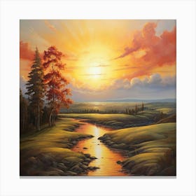 Sunset Over A River Canvas Print