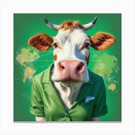 Cow In A Green Shirt Canvas Print