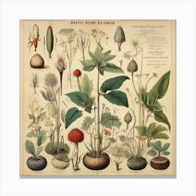 Botanical Illustration Of Plants And Flowers Canvas Print