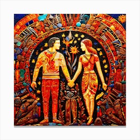 Man And A Woman, An Image Showing A Mosaic Of Different Cultural Symbols And People From Various Backgrounds Holding Canvas Print