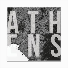 Athens Mono Street Map Text Overlay Square Canvas Print