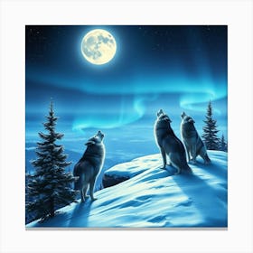 Wolves Howling At The Moon In A Snowy Forest 1 Canvas Print