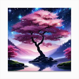 Tree In The Night Sky Canvas Print
