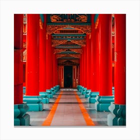 Red Pillars In A Temple Canvas Print