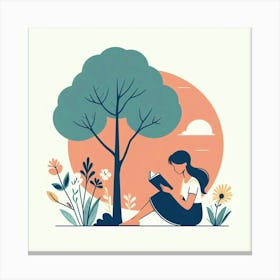 Girl Reading A Book, Vector Style Canvas Print