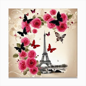 Paris Roses And Butterflies 5 Canvas Print